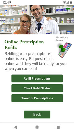 Dedricks Pharmacy website (mobile)